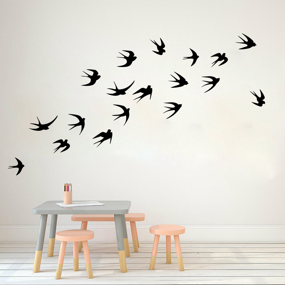 Vinyl Floor Plank - Flying Swallows สติ๊กเกอร์ติดผนังเด็ก Room Nursery ฝูงนกชุด18สัตว์รูปลอกติดผนังห้องนอนห้องนั่งเล่นไวนิล