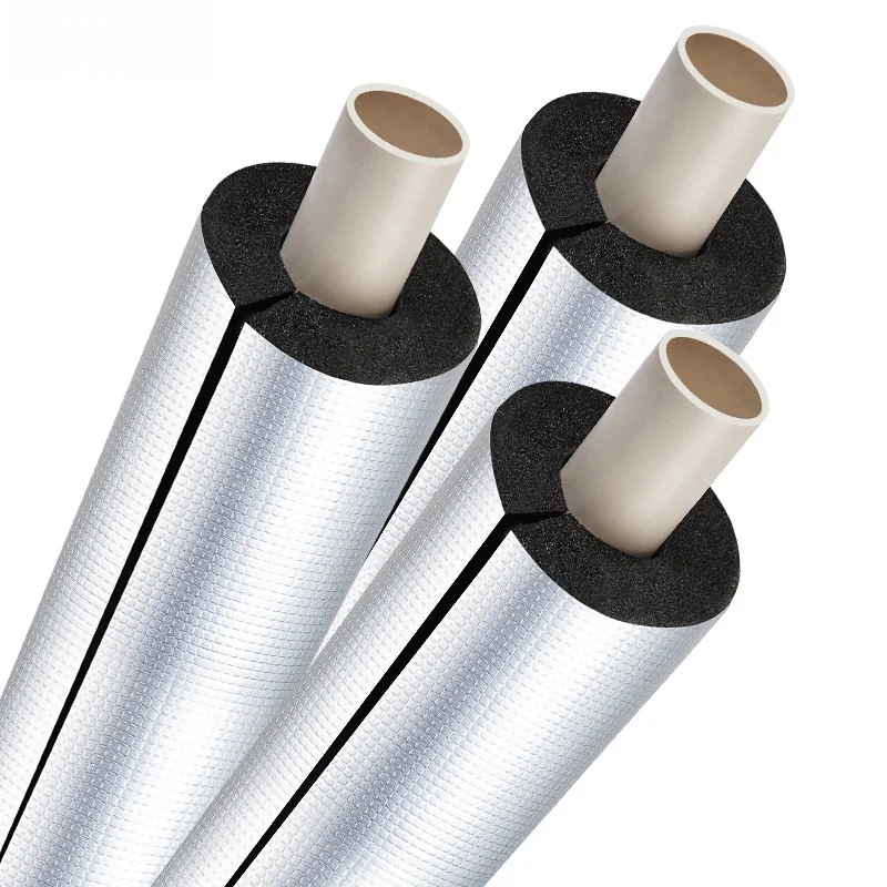 Pipe Insulation Foam - เปิดสไตล์ Self-กาวโฟมท่อฉนวนกันความร้อนสําหรับท่อเครื่องปรับอากาศอลูมิเนียมฟอยล์ฉนวนกันความร้อนด้านใน Dia 16-60 มม.