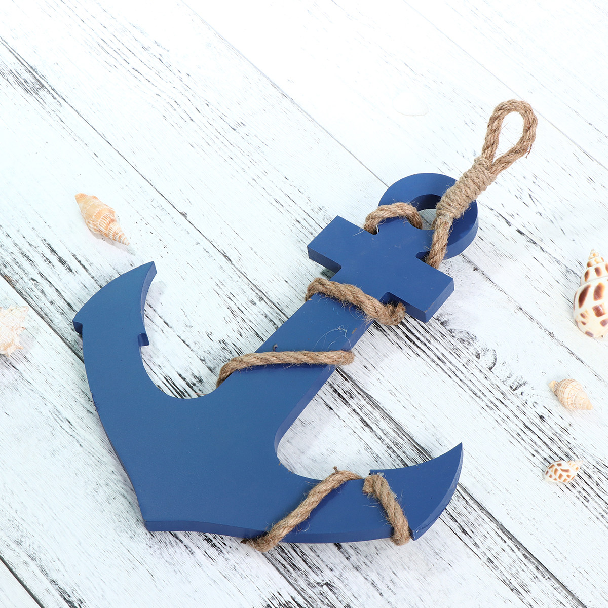 Wall Anchor Plastic - ของตกแต่งรูปสมอเรือ สีฟ้าสดใสแบบวินเทจ ทำจากไม้ MDF สำหรับแขวนผนัง เหมาะสำหรับตกแต่งห้องโถง