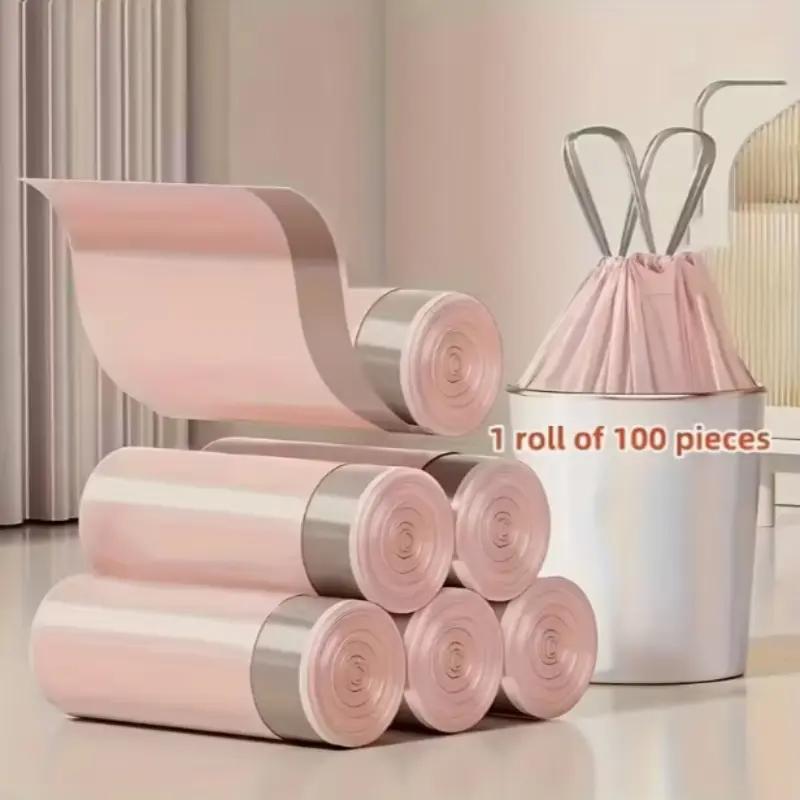 Home Improvement Mall - ถุงขยะแบบมีเชือกรูดหนา 100 ใบ, ถุงขยะ PE ทนทานสำหรับห้องครัว