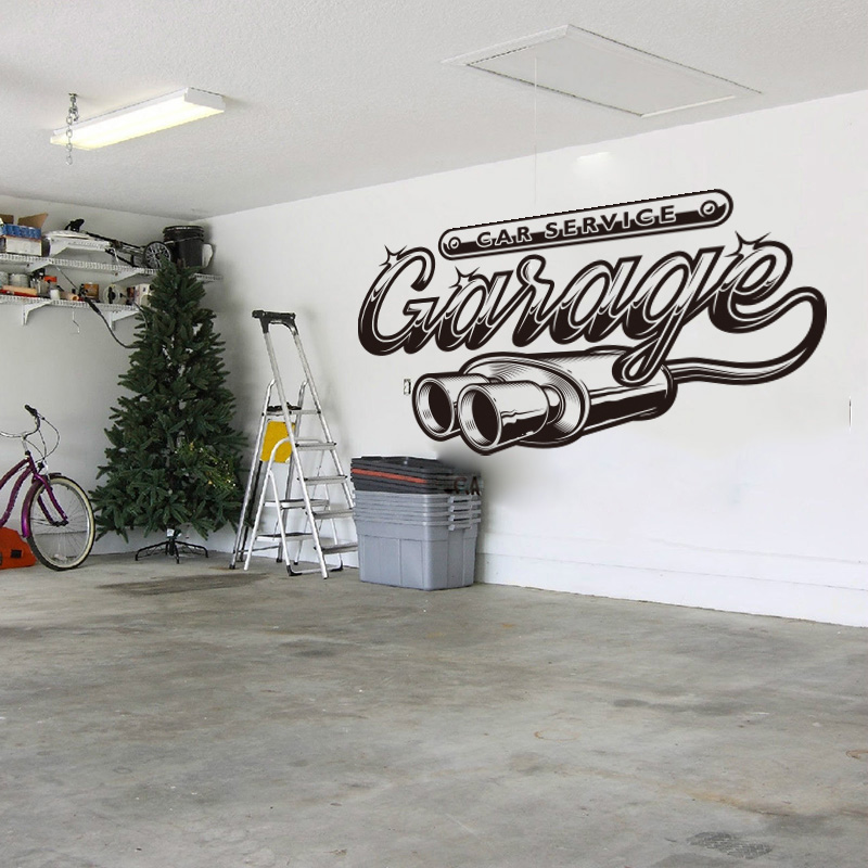 Vinyl Floor Plank - Retro รถโรงรถบริการสติ๊กเกอร์ติดผนังท่อไอเสียคลาสสิก Auto Repair Service Shop