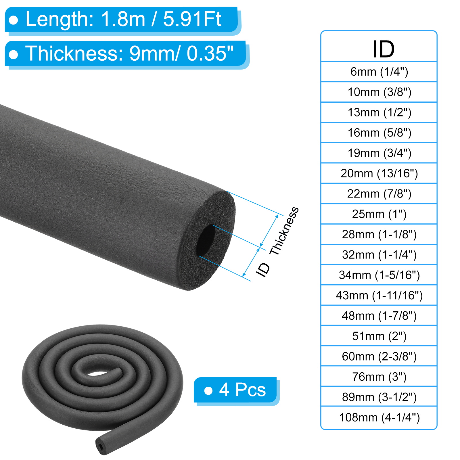 Uxcell ชุด 4 ชิ้น ท่อโฟมฉนวนกั - Pipe Insulation Foam บทวิจารณ์และราคา